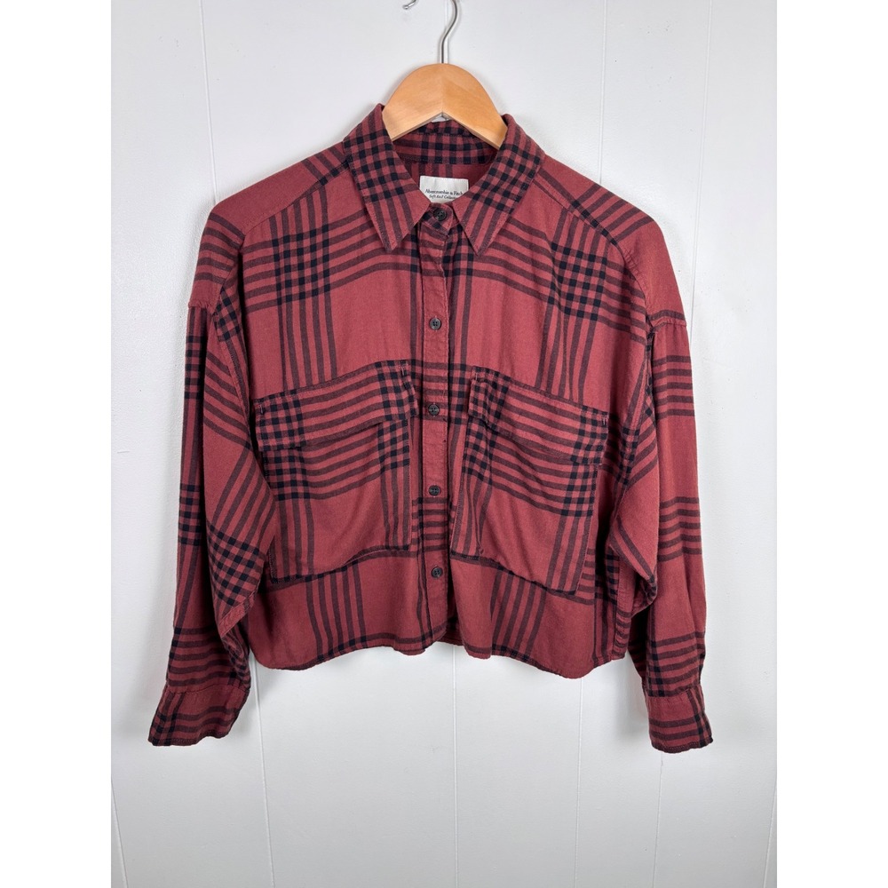 Abercrombie & Fitch Plaid Flannel‎ Shirt Cropped Long Sleeve Small Autumn Rust
